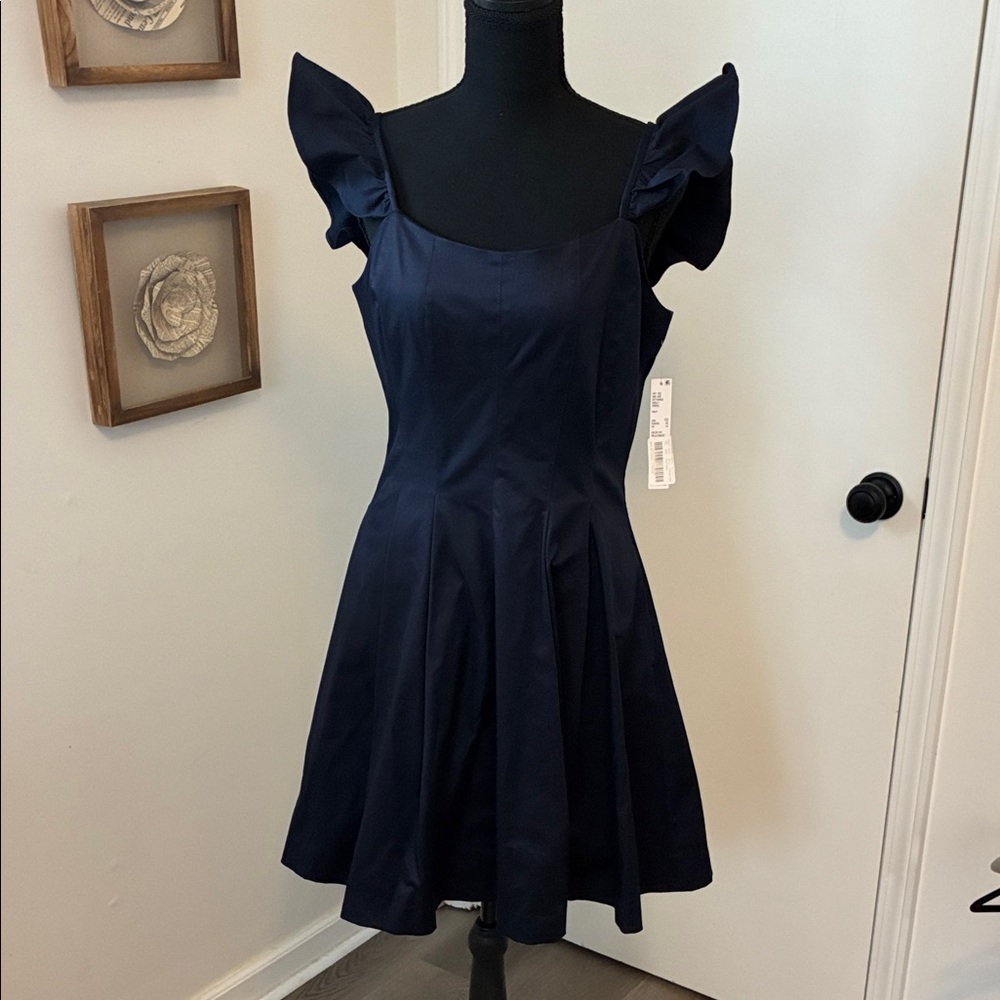 Gianni Bini Navy Ruffle-Shoulder Fit & Flare Mini Dress